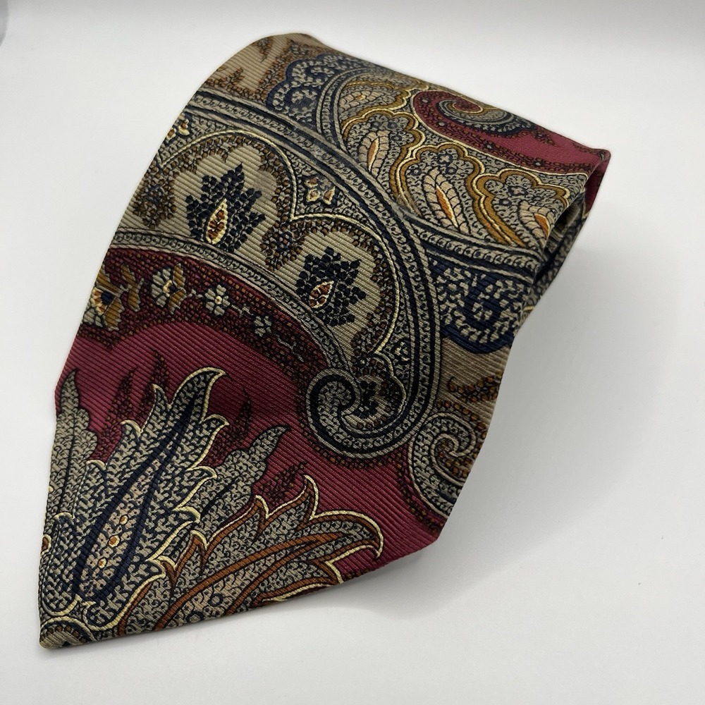 Vtg ROBERT TALBOTT Best of Class USA Silk Necktie Designer Paisley Gold